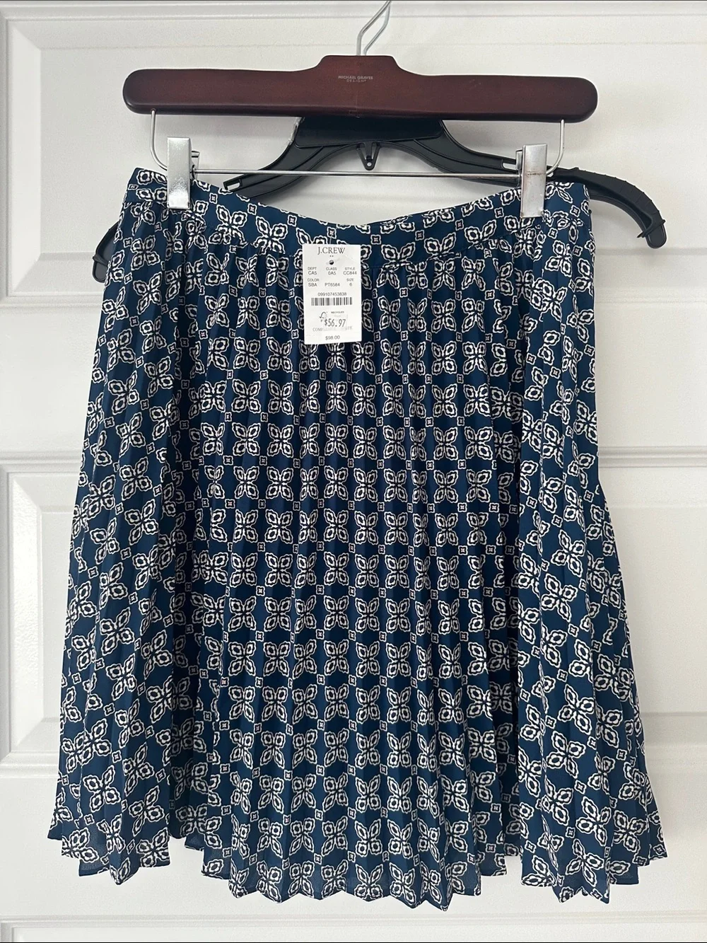 J. Crew Navy and White Circle-Print pleated Skirt